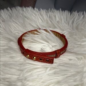 TOKYObay Red Leather Bracelet with Gold Studs and Multicolor Thread
